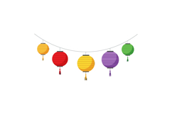 Colorful hanging paper lanterns decoration in red yellow pur Product Image 1
