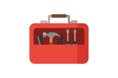 Red toolbox with hammer saw and screwdrivers flat vector ill Product Image 1