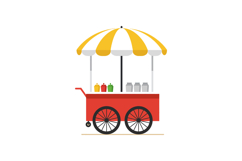 Street Food Cart with Yellow and White Umbrella and Condimen Product Image 1