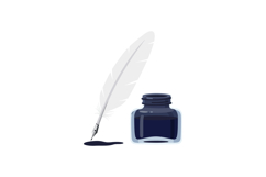 Quill Pen and Ink Bottle Vector Illustration with Black Ink Product Image 1