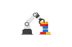 Industrial robotic arm assembling colorful blocks automation Product Image 1