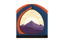 Mountain landscape view from tent window with sunrise natura Product Image 1