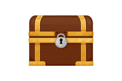 Wooden treasure chest with golden metal straps and silver pa Product Image 1