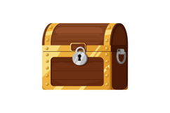 Wooden treasure chest with golden metal accents and silver l Product Image 1