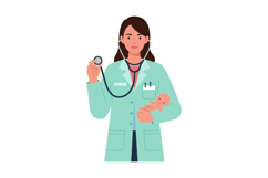Female Pediatrician Holding Newborn Baby and Stethoscope Med Product Image 1