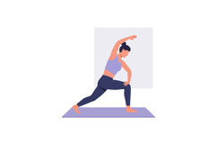 Woman stretching in side lunge yoga pose on purple mat vecto Product Image 1