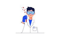 Male scientist holding test tube with red liquid wearing lab Product Image 1