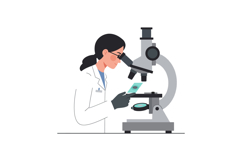 Female scientist examining slide under microscope in laborat Product Image 1