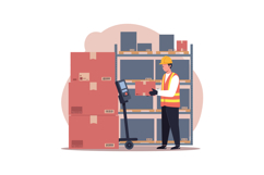 Warehouse worker handling packages with pallet jack in stora Product Image 1