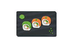 Sushi rolls with salmon and avocado on black slate serving b Product Image 1
