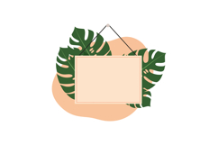 Tropical green monstera leaves with hanging blank signboard Product Image 1