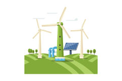 Wind turbines and solar panel renewable energy landscape wit Product Image 1