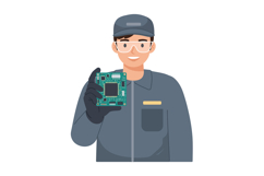 Technician holding electronic circuit board in uniform and g Product Image 1
