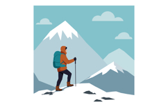 Mountaineer hiking on snowy mountain landscape with backpack Product Image 1