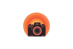 Vintage camera with orange concentric circles background vec Product Image 1