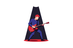 Male Electric Guitar Player Performing on Stage with Red Gui Product Image 1