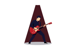 Male Guitarist Playing Red Electric Guitar on Stage Spotligh Product Image 1