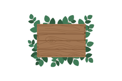 Wooden Signboard with Green Leaves Decorative Frame Vector I Product Image 1