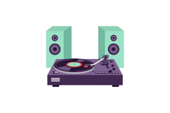 Vintage turntable with vinyl record and green speakers vecto Product Image 1