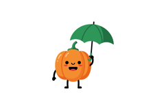 Cute pumpkin character holding green umbrella vector illustr Product Image 1