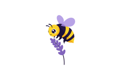 Cute bee flying over purple lavender flower vector illustrat Product Image 1