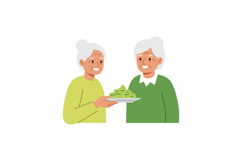 Elderly women sharing fresh green food plate vector illustra Product Image 1