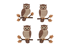 Brown Owls Sitting on Branches Vector Illustration in Autumn Product Image 1