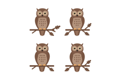 Brown owl birds sitting on tree branches vector illustration Product Image 1