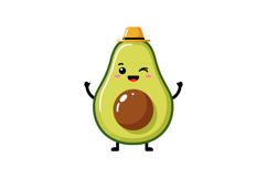 Happy winking avocado character with brown seed and orange h Product Image 1