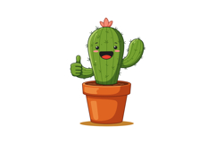 Cartoon smiling cactus plant with flower in pot giving thumb Product Image 1