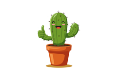 Happy green cactus with smiling face and thumbs up in brown Product Image 1