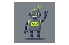 Friendly grey robot waving with glowing antenna vector illus Product Image 1