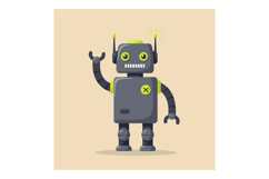 Friendly grey robot with green accents waving hand in cartoo Product Image 1