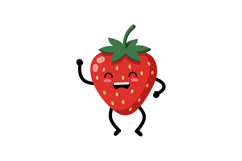 Happy red strawberry character dancing with green leaves ill Product Image 1
