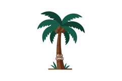 Palm tree with hello summer sign and green leaves flat vecto Product Image 1