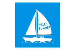 Sailboat with Hello Summer Text on White Sail in Blue Backgr Product Image 1