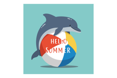 Dolphin Playing with Colorful Beach Ball Hello Summer Vector Product Image 1