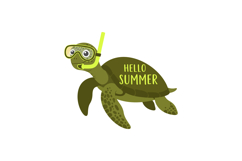 Sea Turtle Wearing Snorkel Gear with Hello Summer Text in Gr Product Image 1