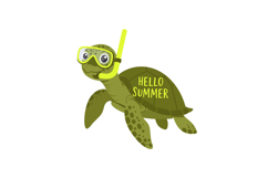 Green sea turtle wearing snorkeling gear with hello summer t Product Image 1