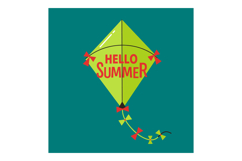 Summer-themed green kite with red bows and hello summer text Product Image 1