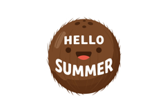 Coconut with Hello Summer Text Tropical Fruit Illustration D Product Image 1
