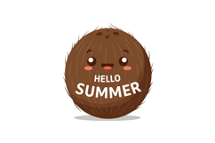 Cute brown coconut with happy face and hello summer text vec Product Image 1