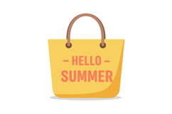 Summer-themed yellow tote bag with brown handles and hello s Product Image 1