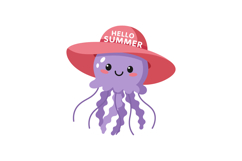 Cute purple jellyfish wearing red hello summer hat vector il Product Image 1