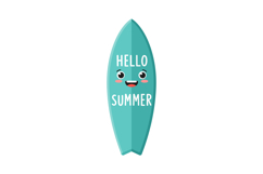 Summer surfboard with happy face and hello summer text vecto Product Image 1