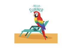 Colorful parrot on beach chair with hello summer text vector Product Image 1