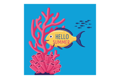 Yellow fish with hello summer text near pink coral underwate Product Image 1