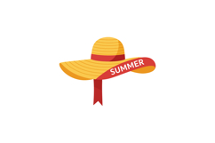 Yellow wide brim summer hat with red ribbon and summer text Product Image 1