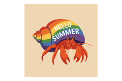 Hermit crab with rainbow shell and hello summer text summer Product Image 1