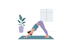Woman practicing downward dog yoga pose on green mat in brig Product Image 1
